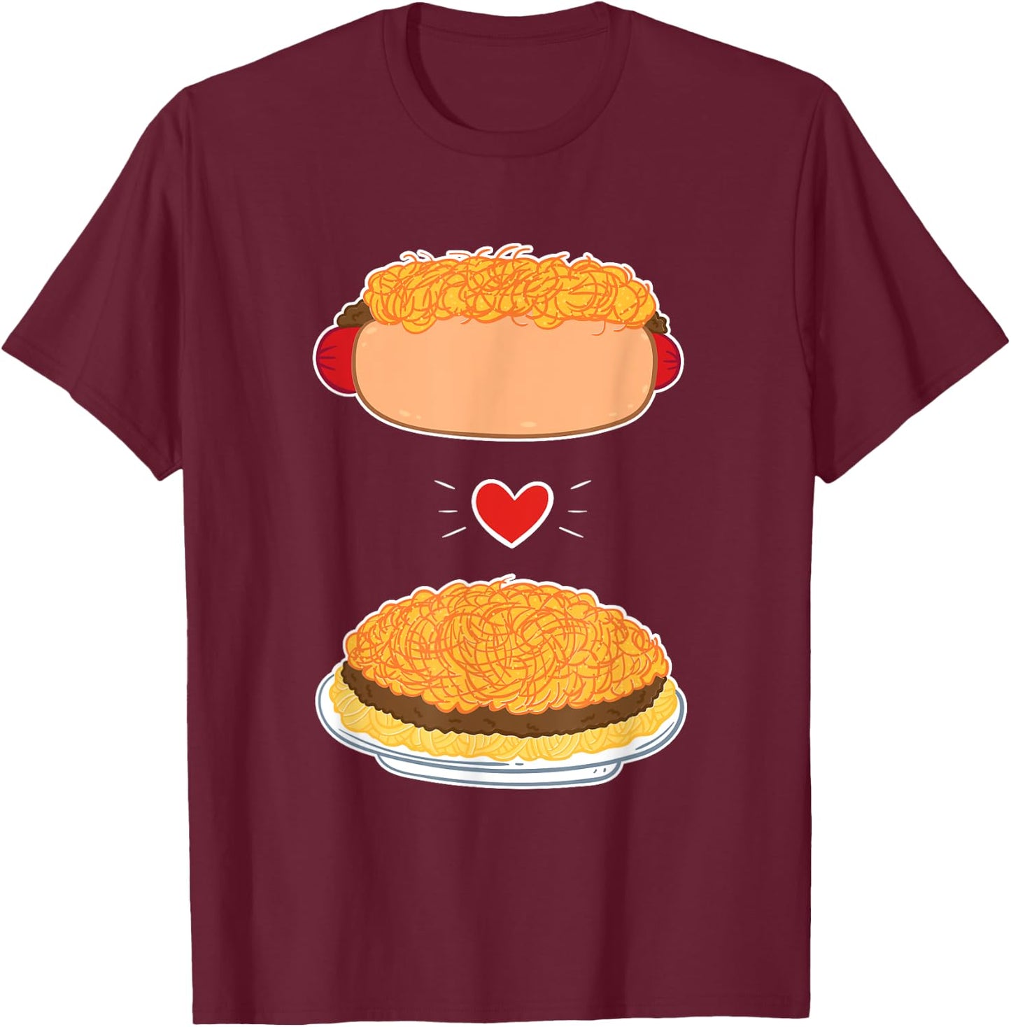 3 Way Cincinnati Style Chili And Cheese Coney Lover T-Shirt - T-Shirt | Maroon