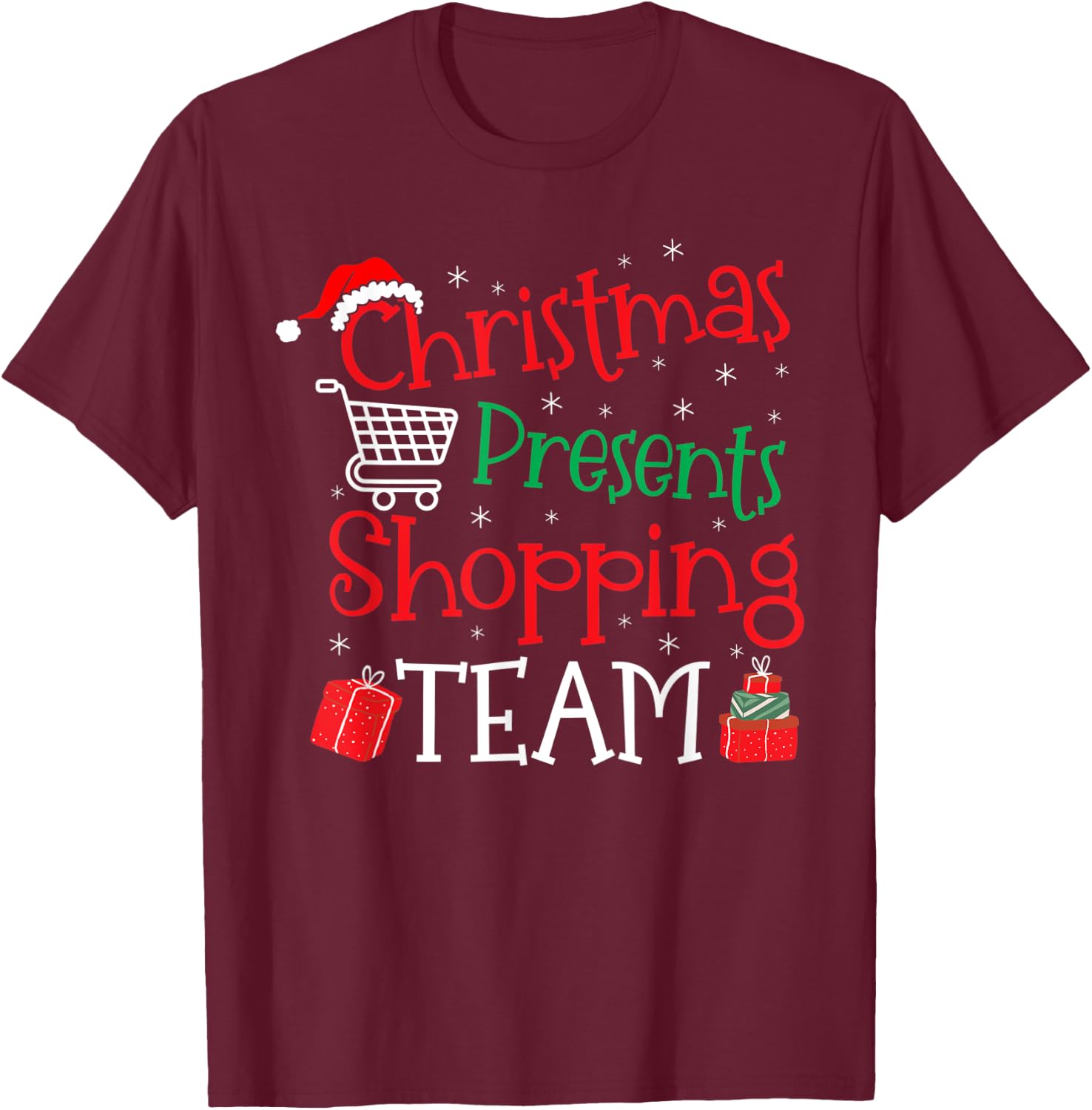 Christmas Presents Shopping Team T-Shirt - T-Shirt | Maroon