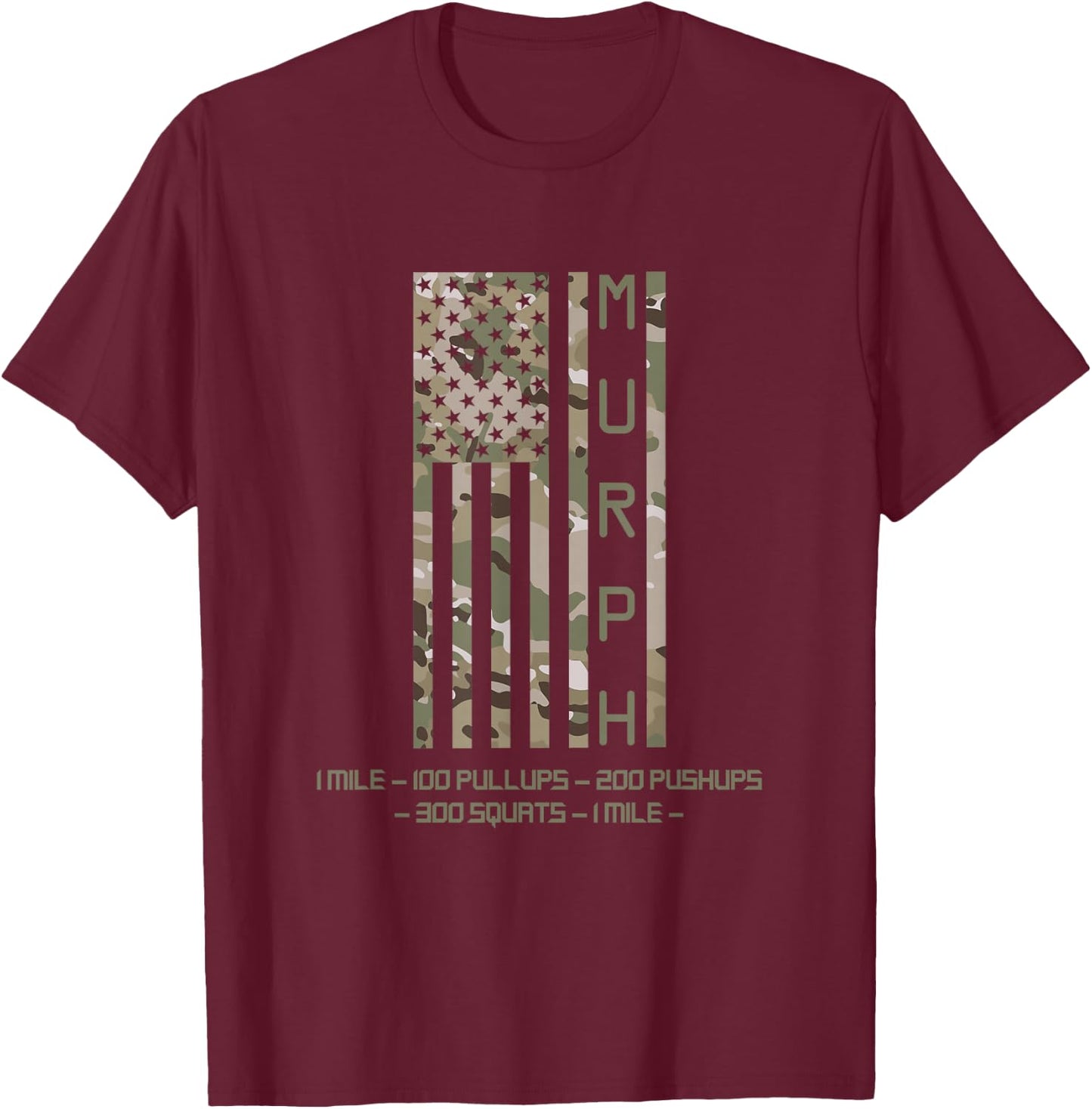Murph Memorial Day Workout WOD Cam Multi Camo Flag vertical T-Shirt - T-Shirt | Maroon