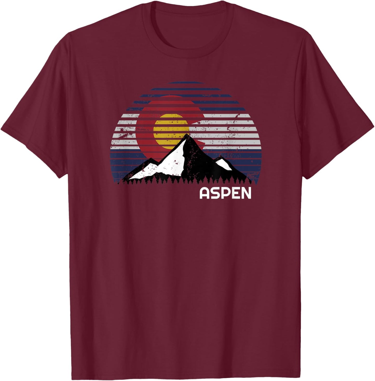 Aspen Colorado Flag - CO Bluebird Day Mountain T-Shirt - T-Shirt | Maroon