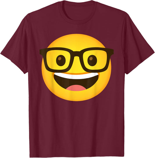 Nerd Face Emoticon Nerdy face with Glasses T-Shirt - T-Shirt | Maroon