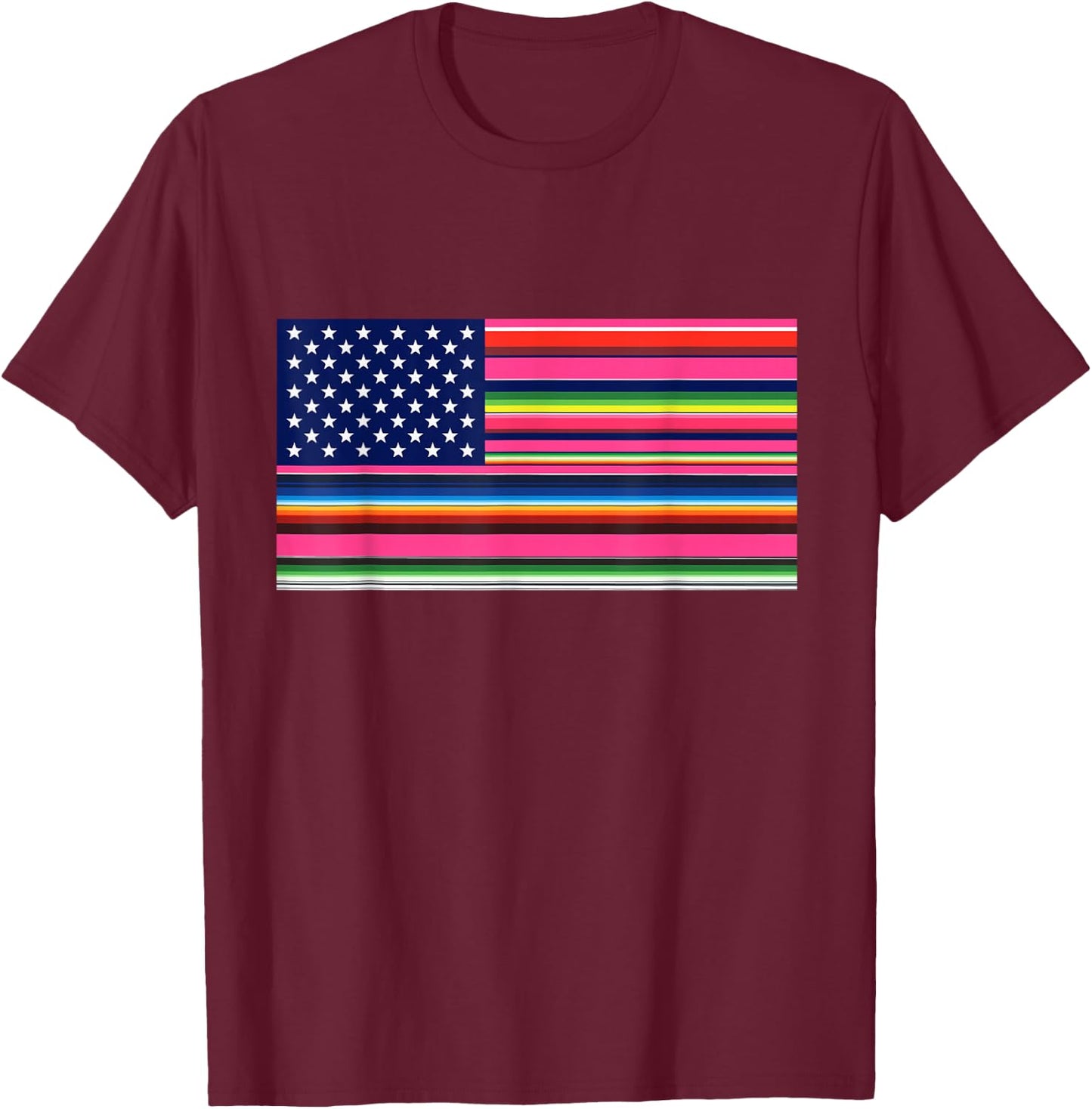 Mexican American Flag USA Serape Cinco De Mayo Party T Shirt T-Shirt - T-Shirt | Maroon