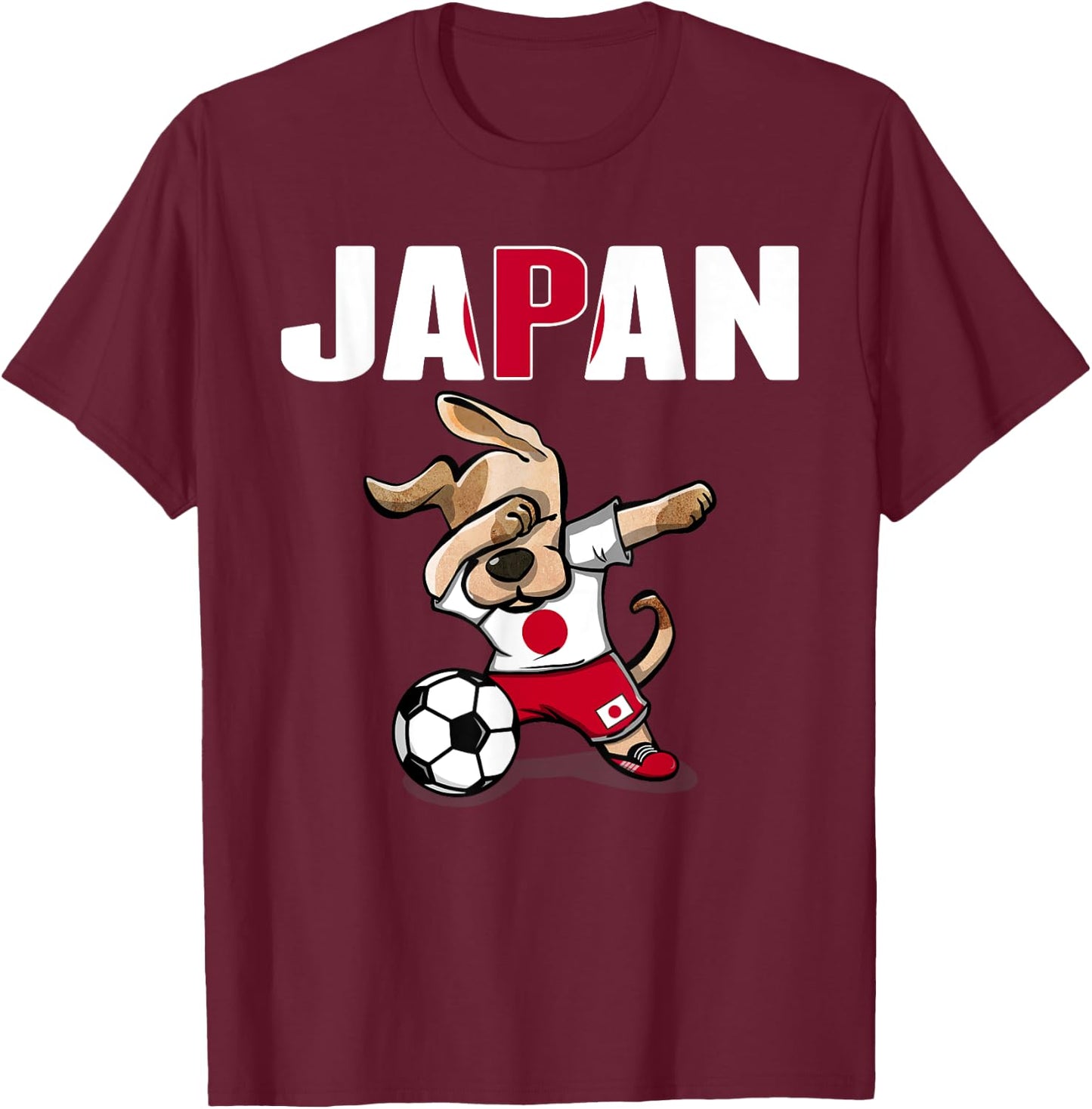 Dabbing Dog Japan Soccer Fans Jersey Japanese Flag Football Women Kids T-Shirt - T-Shirt | Maroon