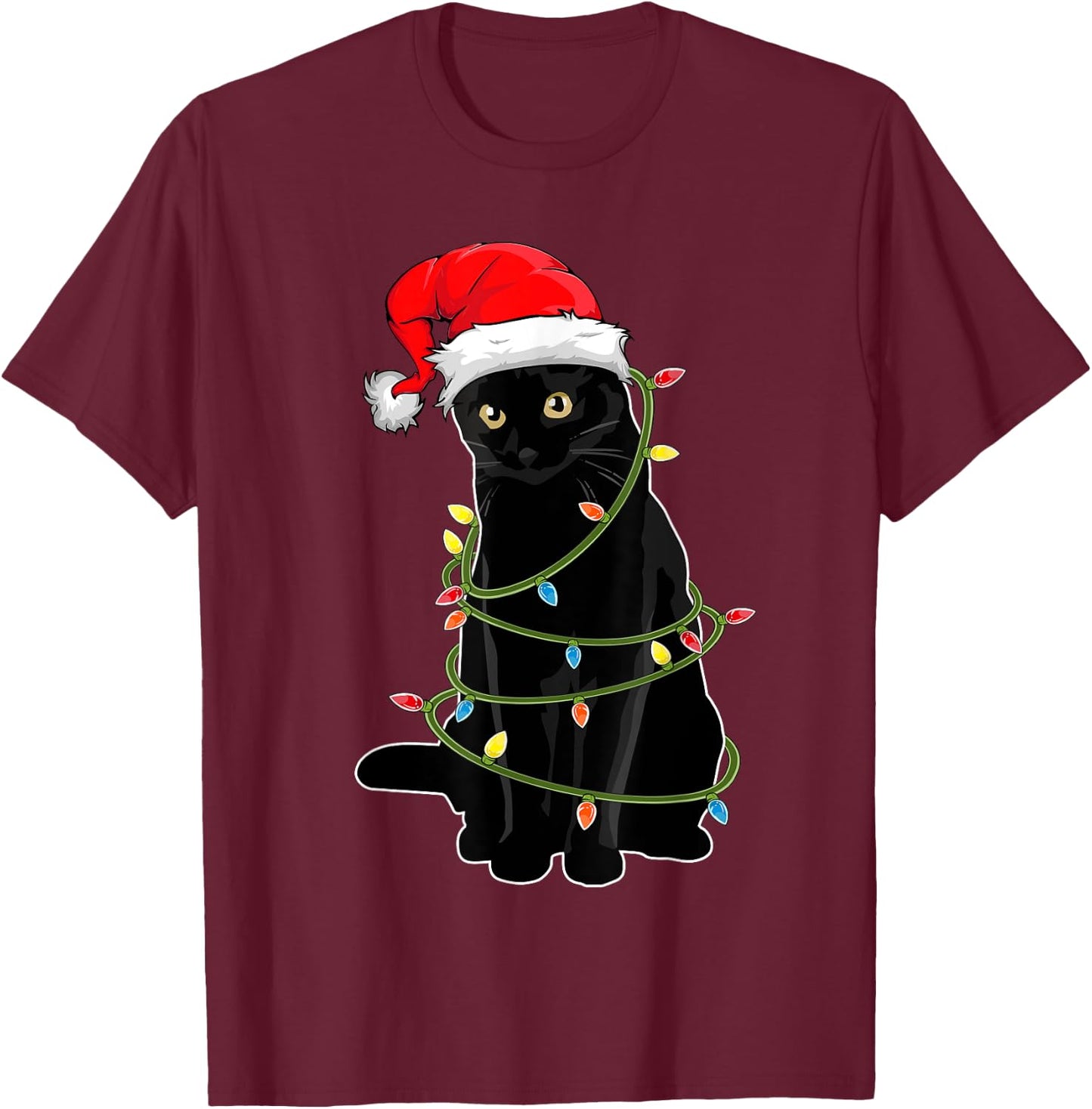 Christmas Cat Shirt Black Cat Christmas Pajama Women T-Shirt - T-Shirt | Maroon