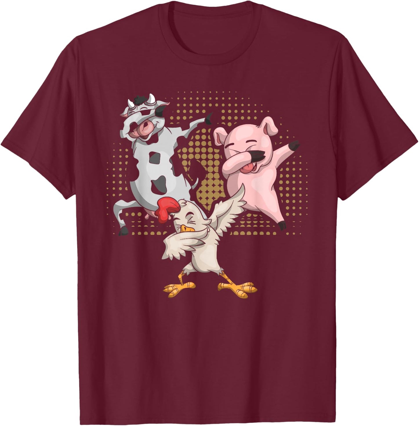 Dabbing Chicken Pig Cow Funny Farm Animal T-Shirt - T-Shirt | Maroon