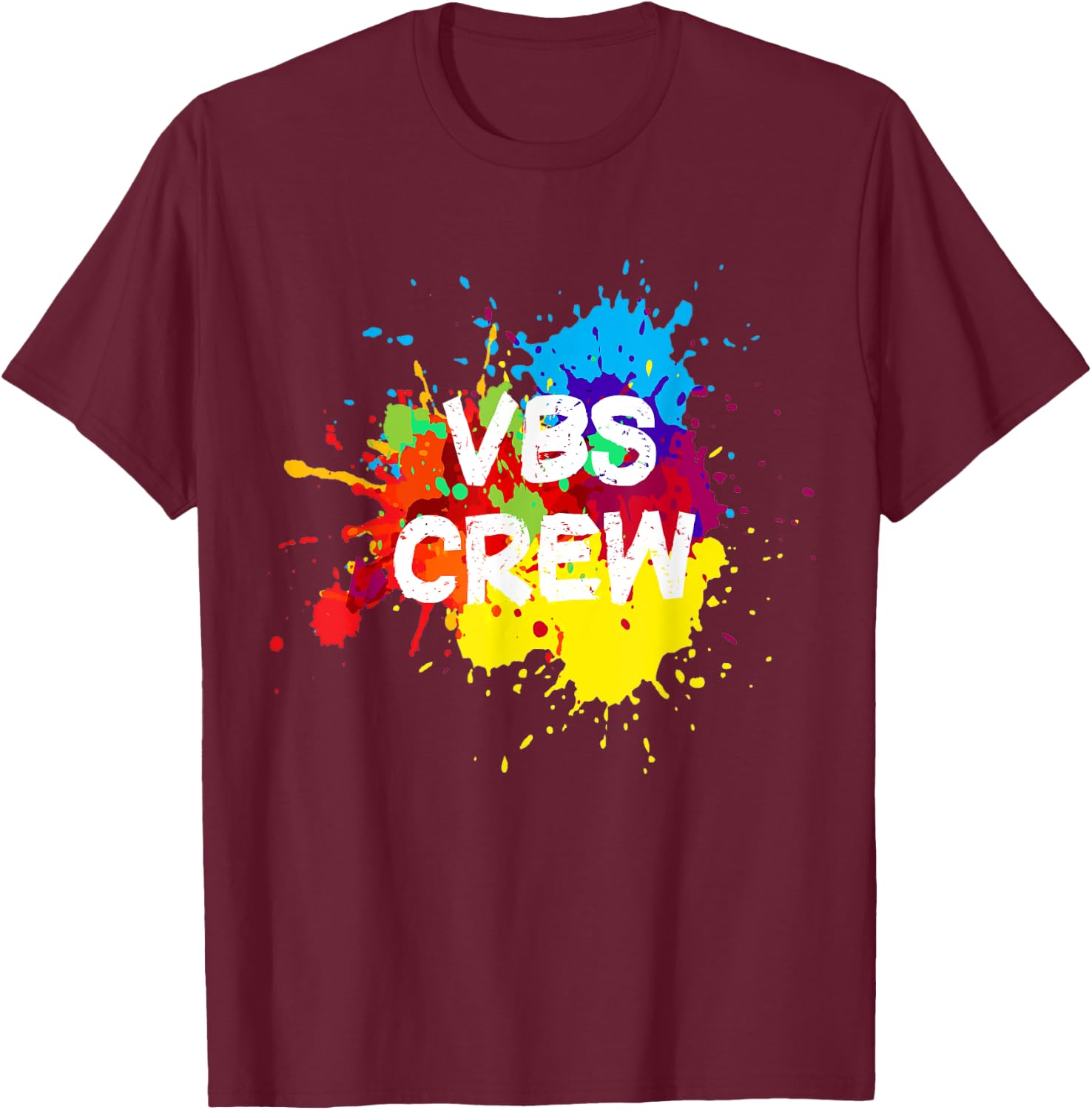 VBS 2022 Crew Vacation Bible School Paint Splatter T-Shirt - T-Shirt | Maroon