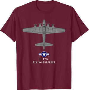 B-17 Flying Fortress Tech Drawing WWII Bomber Airplane T-Shirt - T-Shirt | Maroon