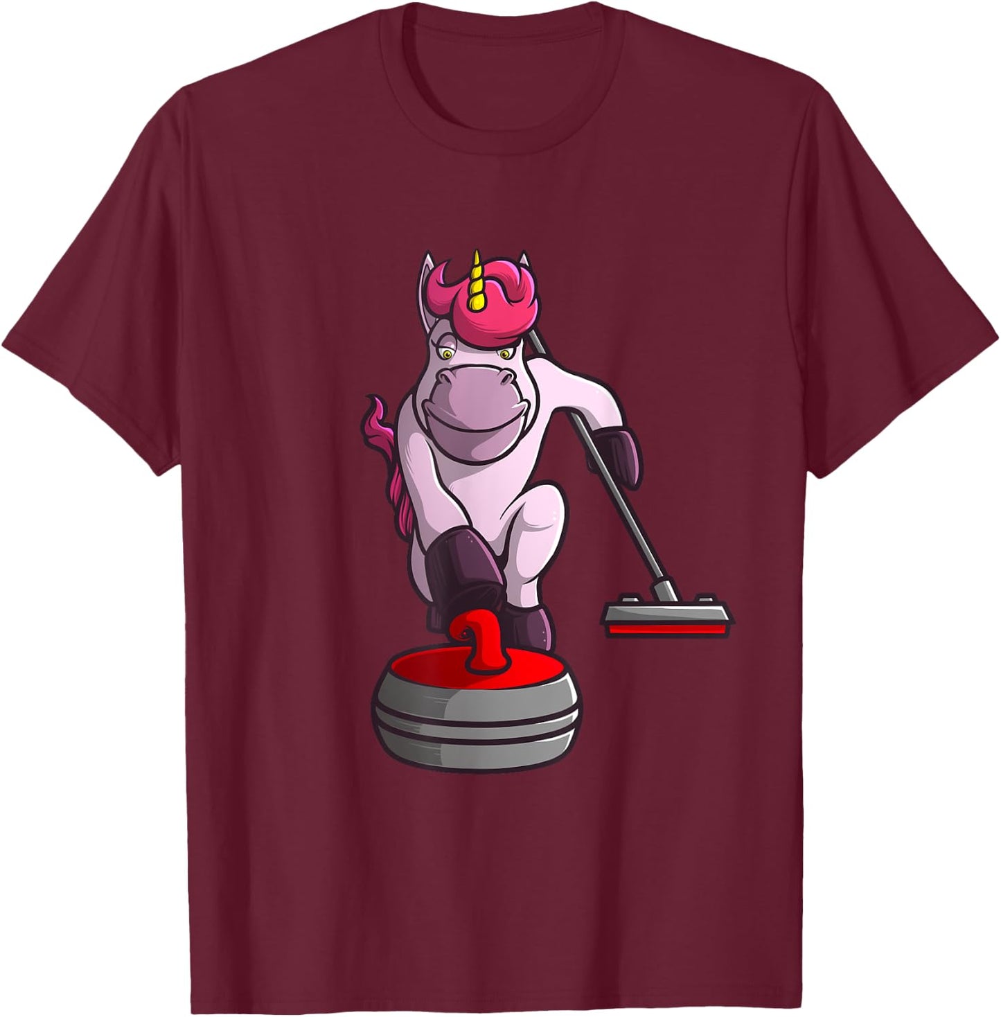 Funny Unicorn Curling Design Women Curling Player T-Shirt - T-Shirt | Maroon