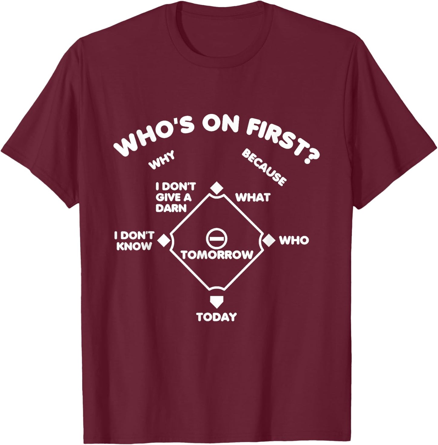 Who's on First Rounded Font Funny Baseball Saying Dark T-Shirt - T-Shirt | Maroon