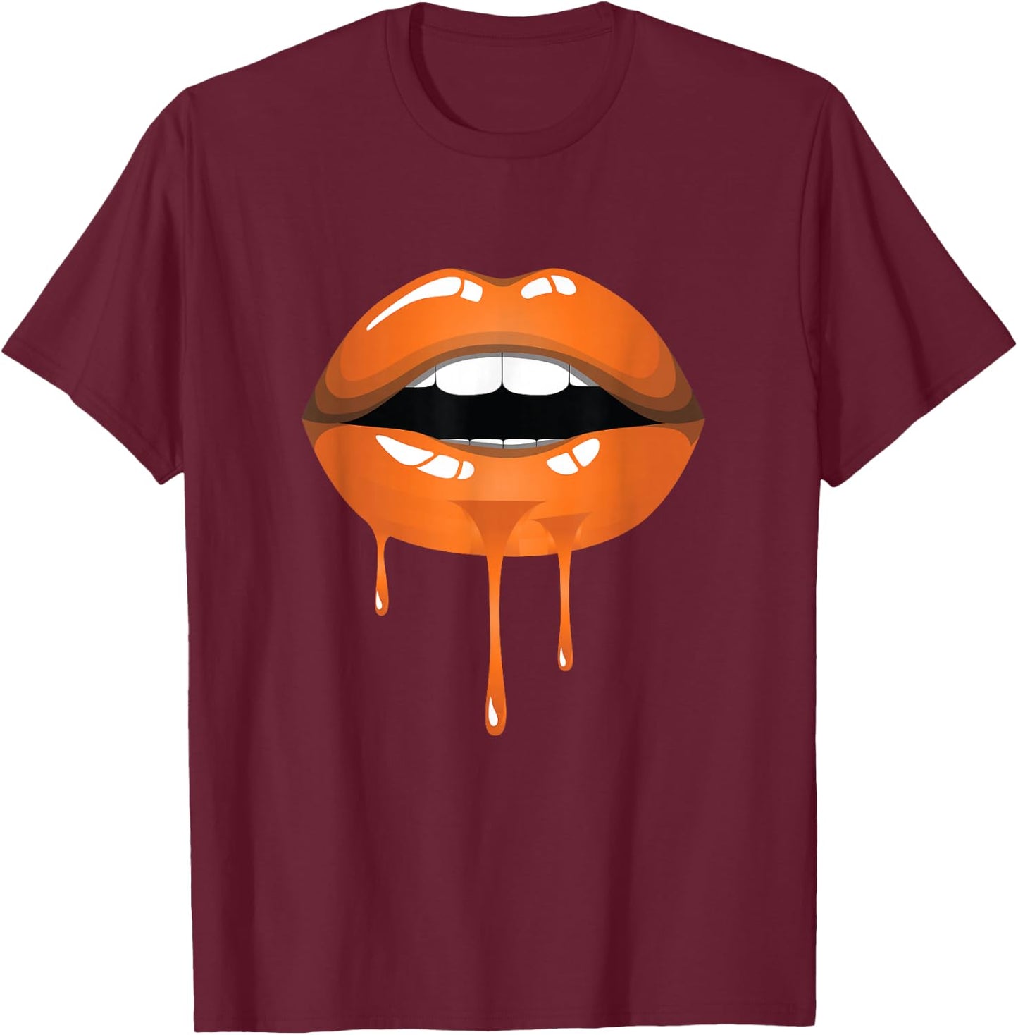 Orange Ombre Dripping Lips T-Shirt - T-Shirt | Maroon