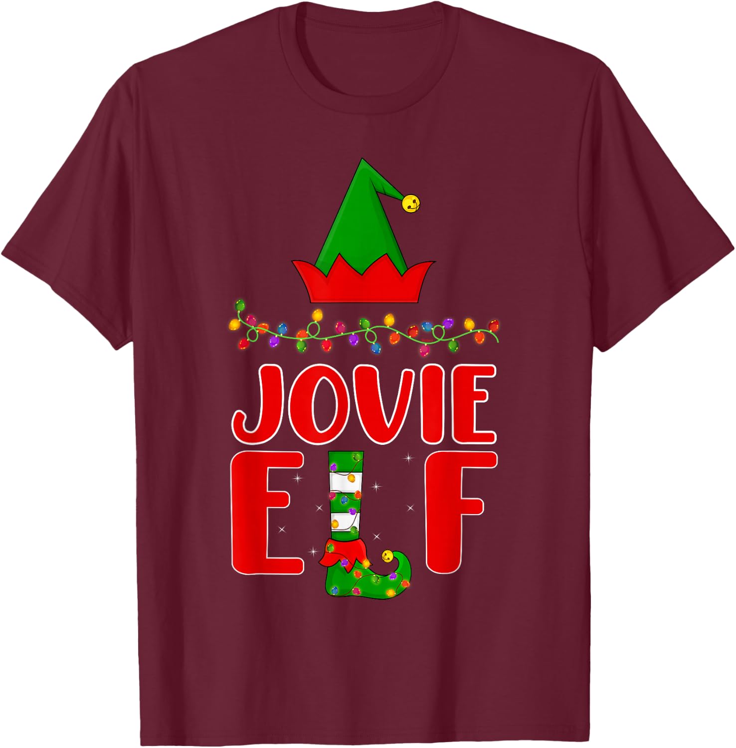 Jovie Elf Matching Family Lighting Christmas T-Shirt - T-Shirt | Maroon