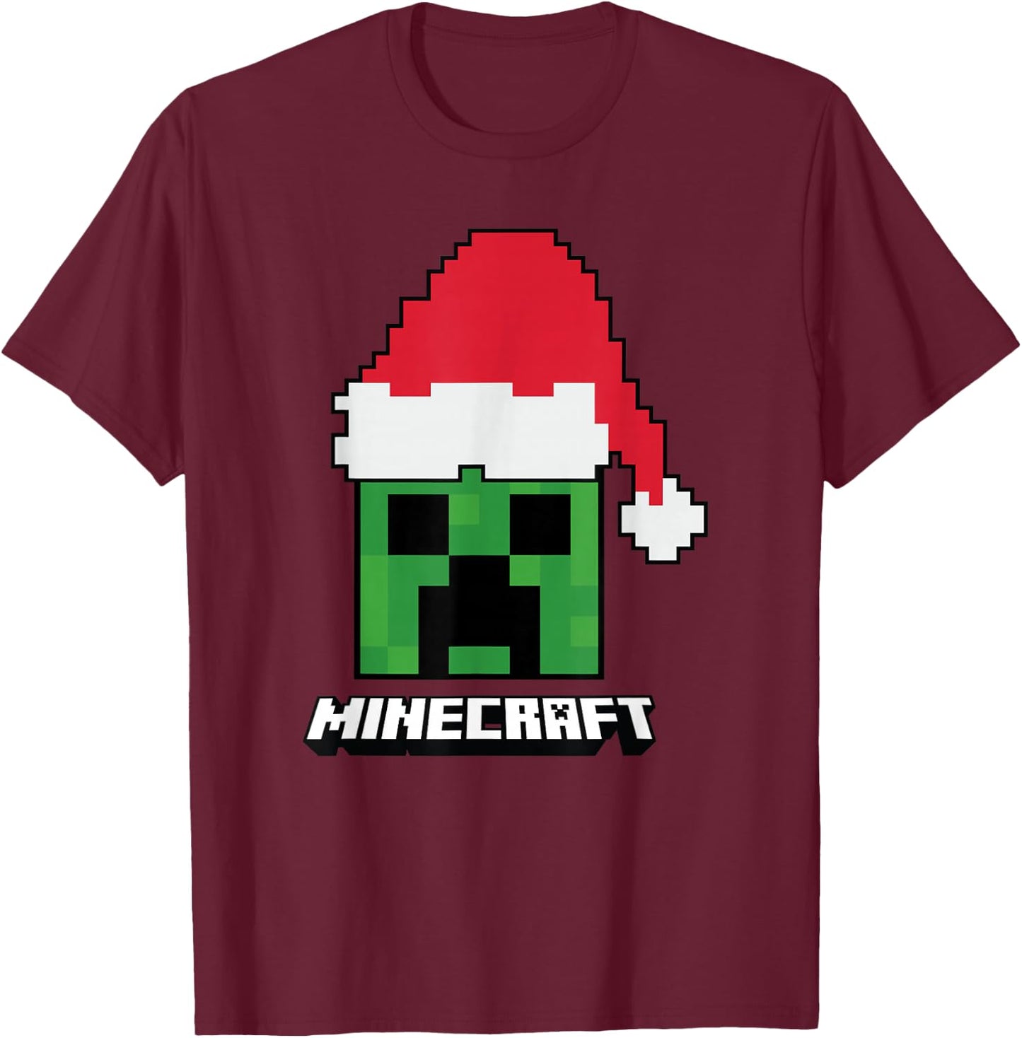Minecraft Christmas Creeper Santa Hat T-Shirt - T-Shirt | Maroon
