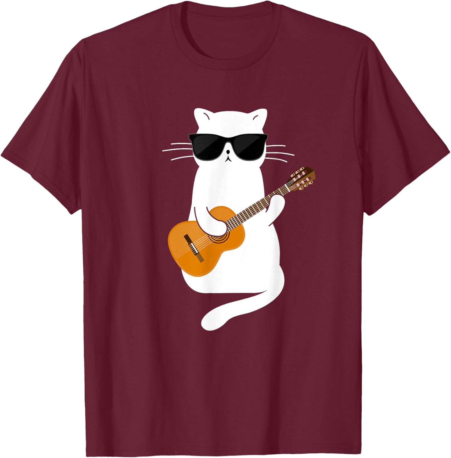 Cat Wearing Sunglasses Playing Guitar Guitarist Small T-Shirt - T-Shirt | Maroon