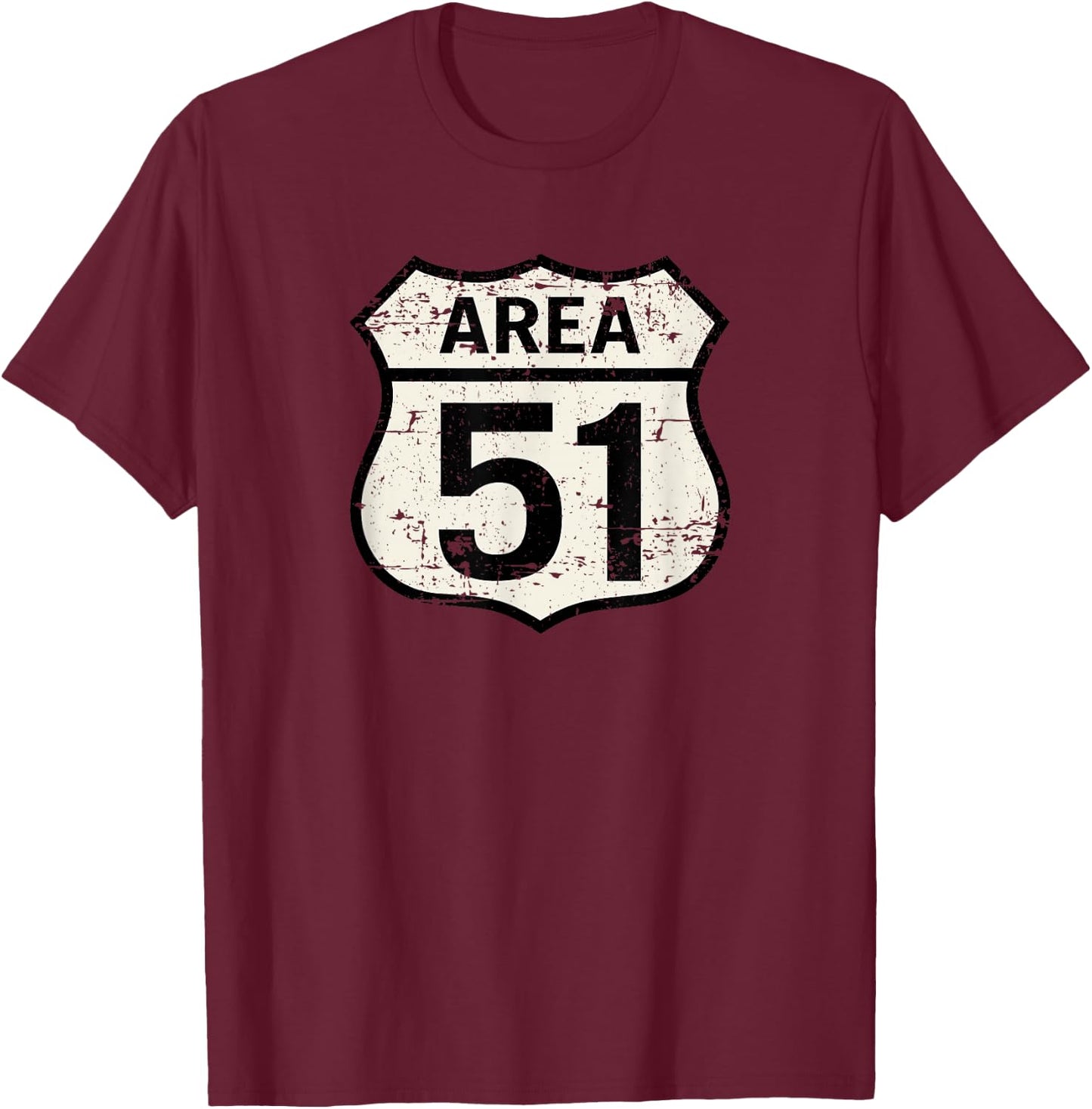 Area 51 Road Sign Design T-Shirt - T-Shirt | Maroon