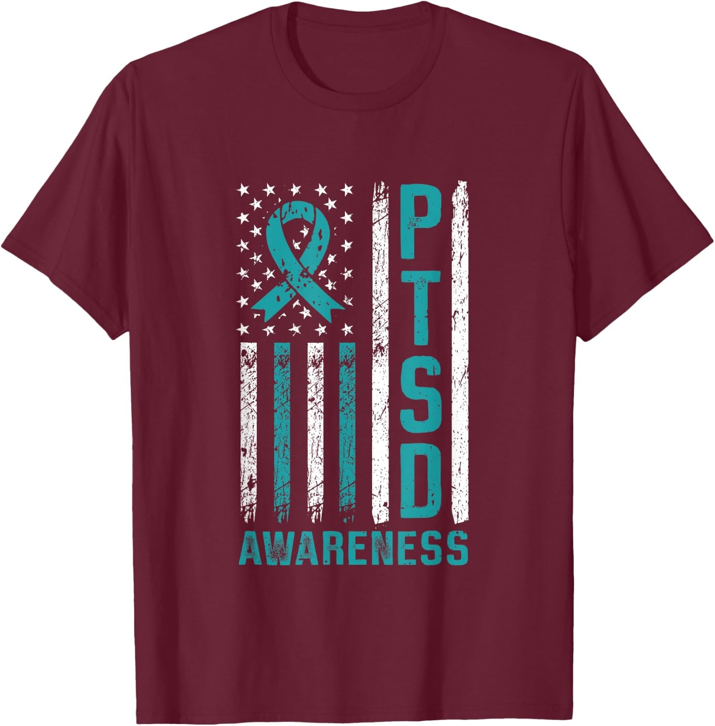 PTSD Awareness Flag Post Traumatic Stress Disorder Warrior T-Shirt - T-Shirt | Maroon