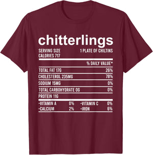 Funny Thanksgiving Apparel, Nutrition Fact Chitterlings Food T-Shirt - T-Shirt | Maroon