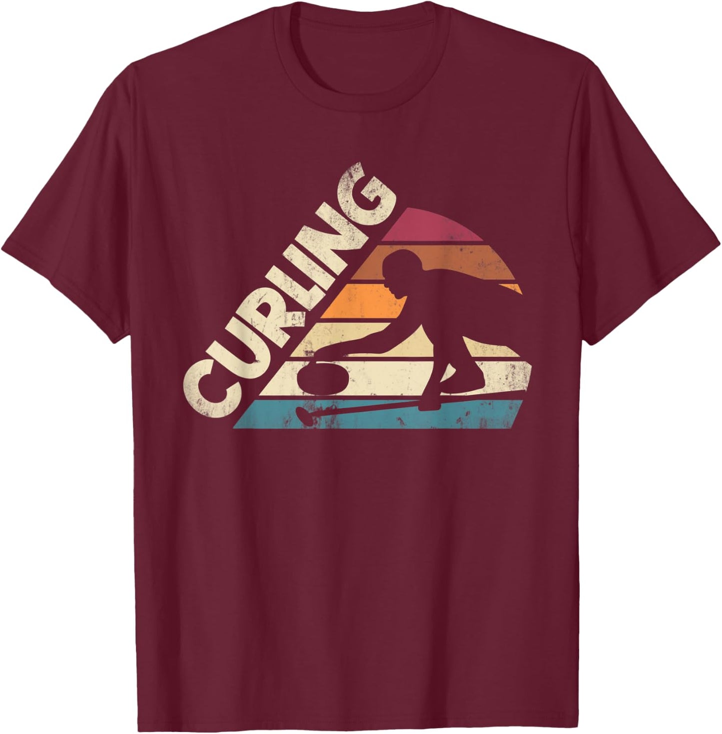 Curling Sport Curler Curling Player Silhouette T-Shirt - T-Shirt | Maroon