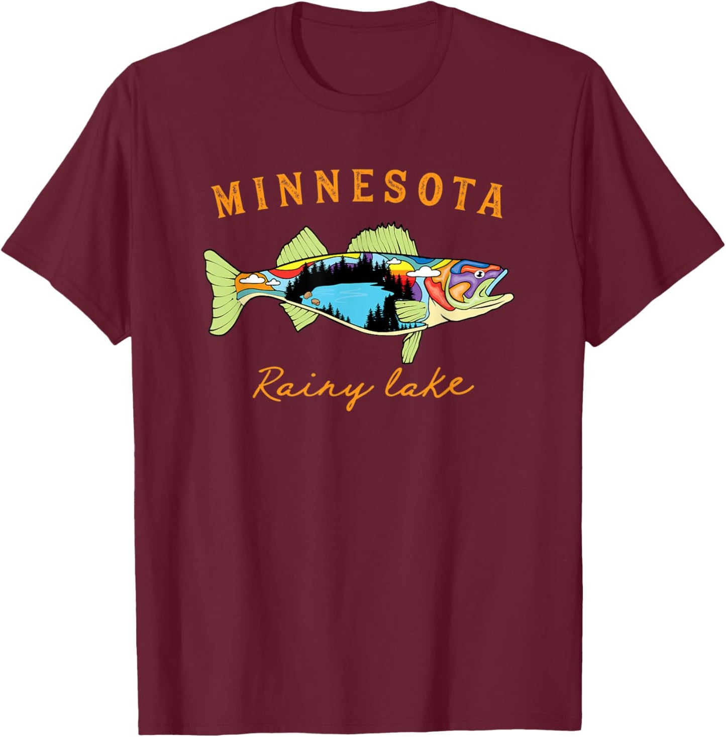 Cool Fisherman Minnesota Rainy Lake Fisher Walleye Fishing T-Shirt - T-Shirt | Maroon