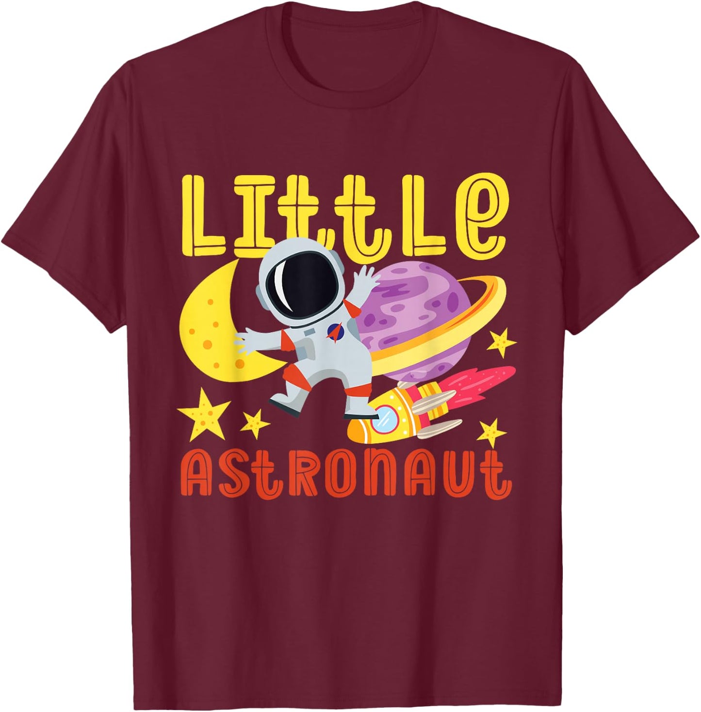Little Astronaut In Space For Kids T-Shirt - T-Shirt | Maroon