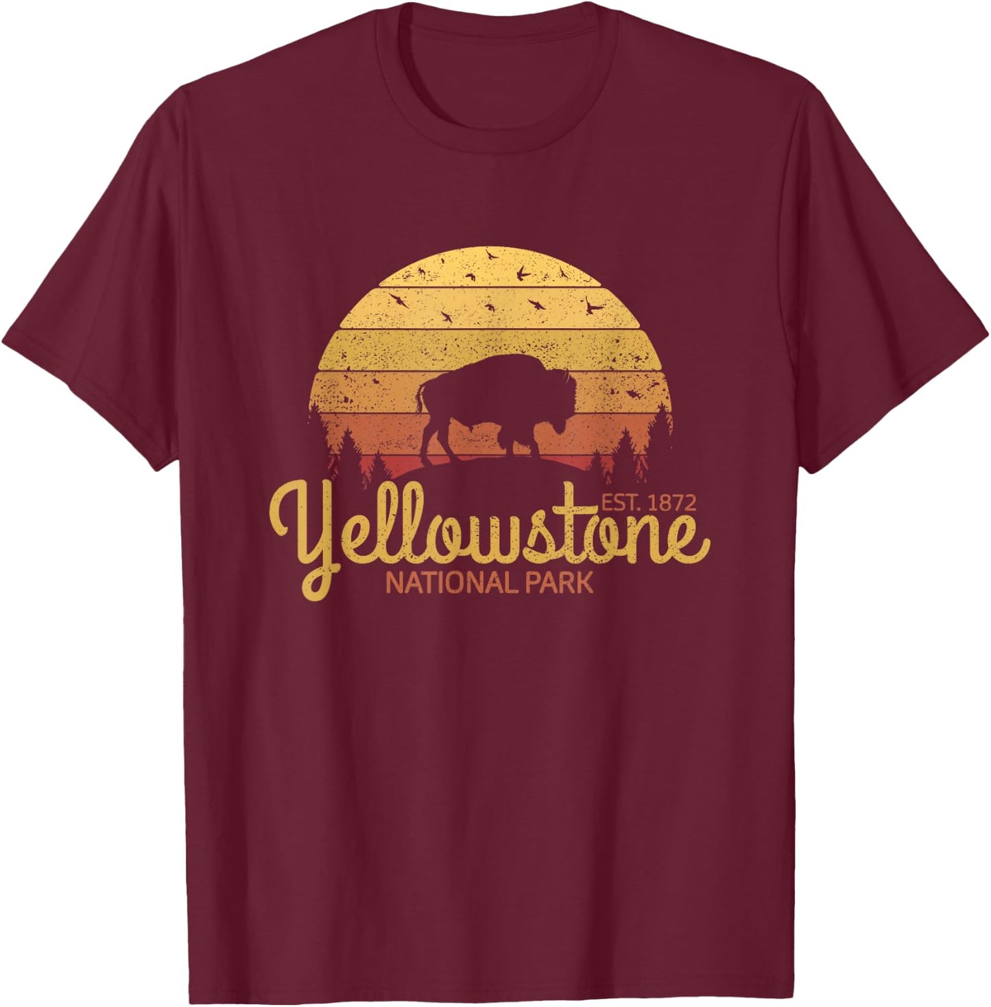 Yellowstone National Park Bison Vintage Yellowstone Park T-Shirt - T-Shirt | Maroon