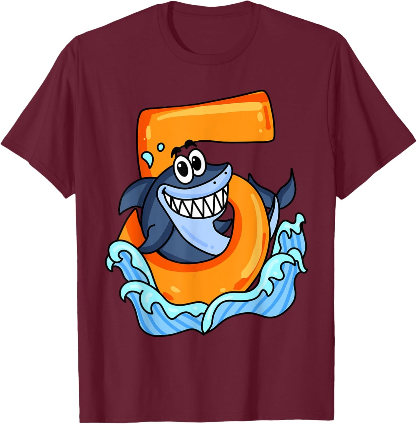5th Birthday Shark Party Gift Five Years Old T-Shirt - T-Shirt | Maroon