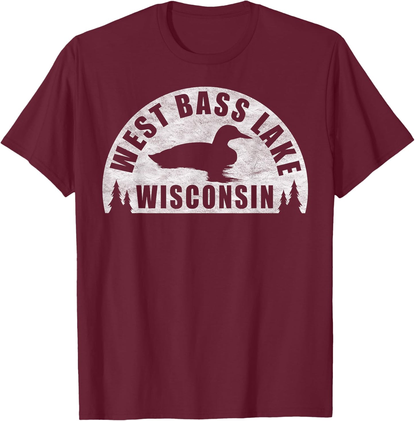 West Bass Lake Northern Wisconsin Loon T-Shirt - T-Shirt | Maroon
