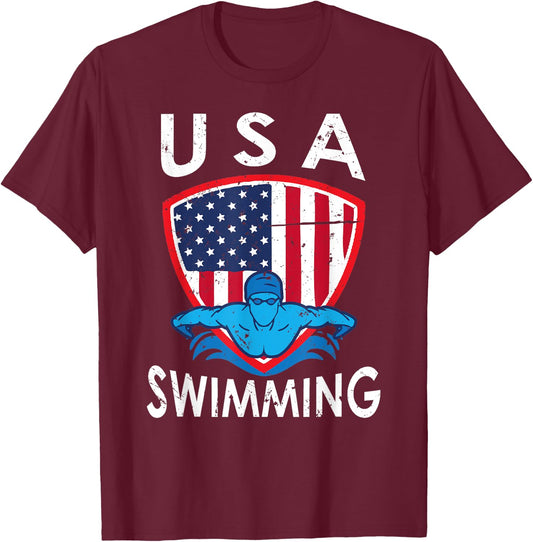 USA Swimming Team Sport Athlete US Swim Aquatic Design T-Shirt - T-Shirt | Maroon