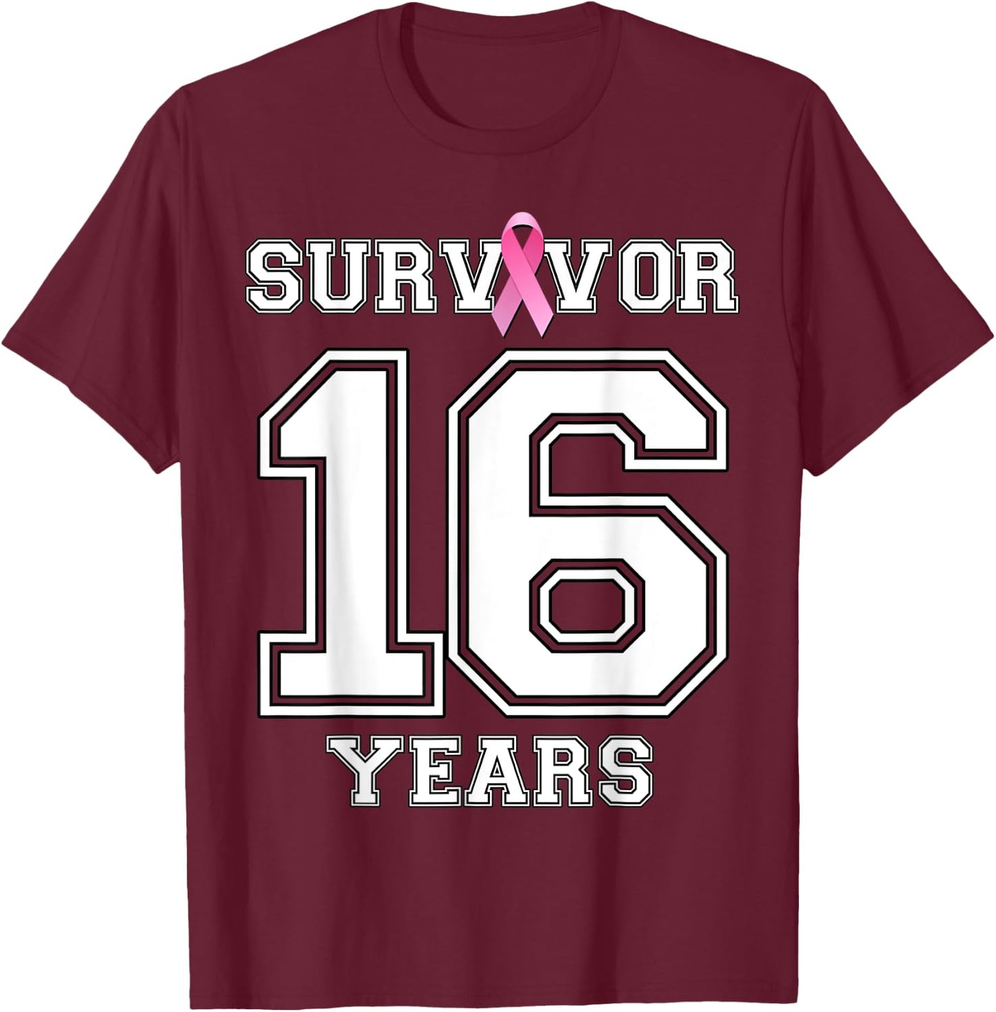 16 Years Breast Cancer Survivor Gifts Pink Ribbon T-Shirt - T-Shirt | Maroon