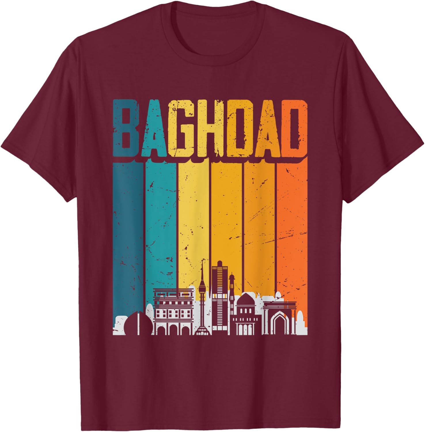 Baghdad Iraq Retro Vintage Sunset Skyline Baghdad T-Shirt - T-Shirt | Maroon