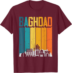Baghdad Iraq Retro Vintage Sunset Skyline Baghdad T-Shirt - T-Shirt | Maroon