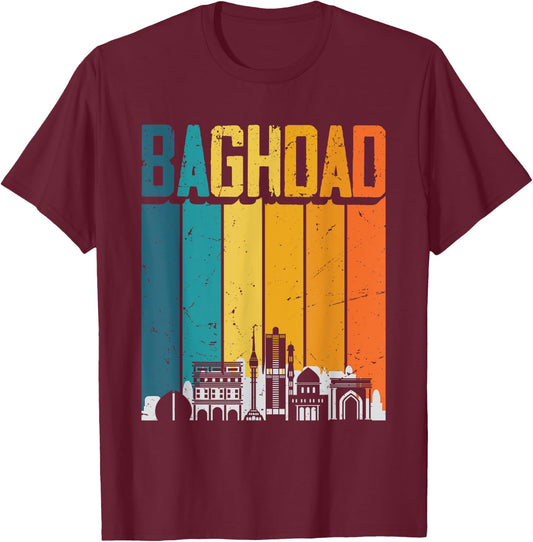 Baghdad Iraq Retro Vintage Sunset Skyline Baghdad T-Shirt - T-Shirt | Maroon