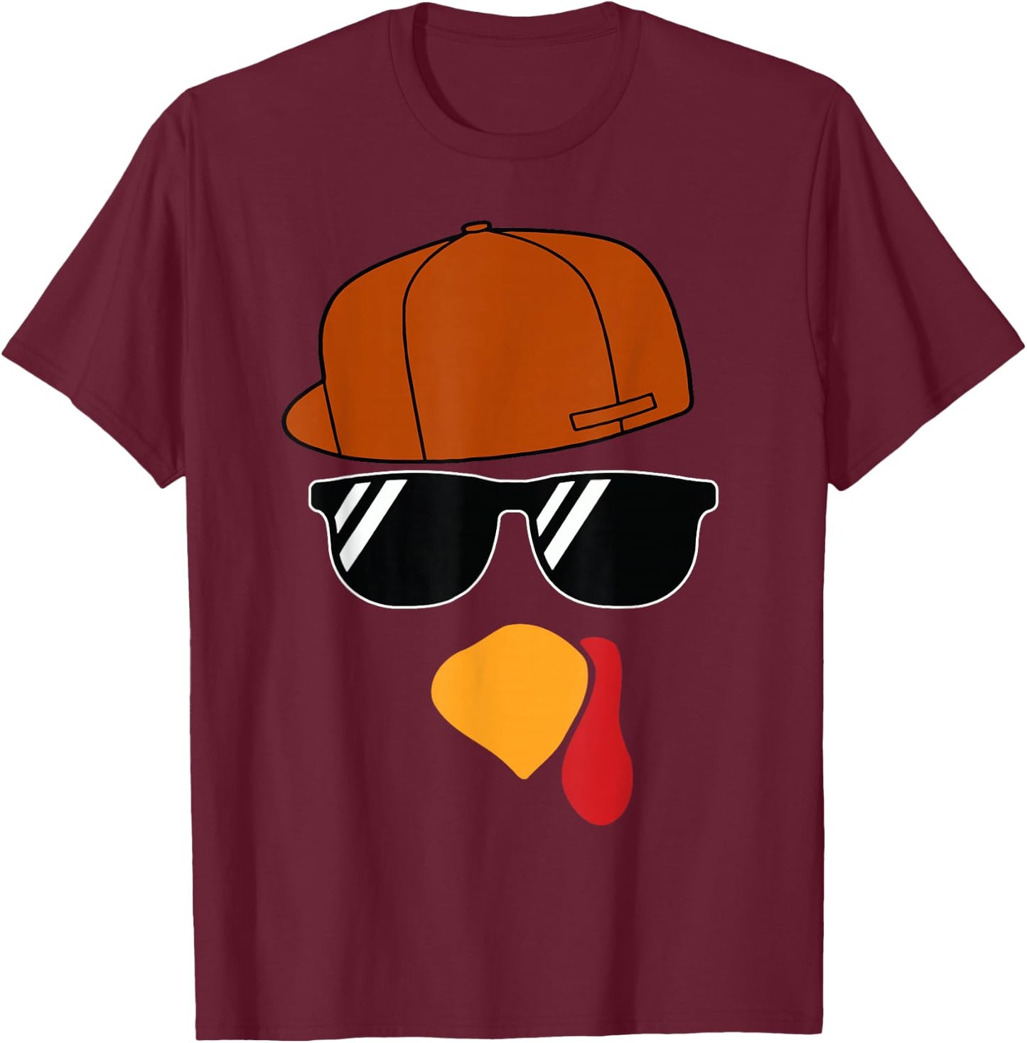 Boys Turkey Face Thanksgiving Trucker Hat Glasses Kids T-Shirt - T-Shirt | Maroon