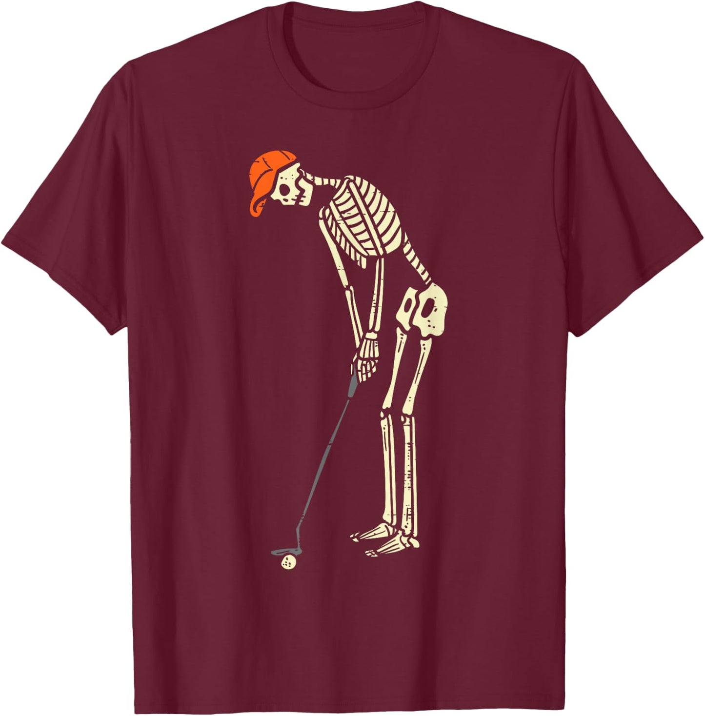 Skeleton Golf Funny Halloween Golfing Sports Golfer Men T-Shirt - T-Shirt | Maroon