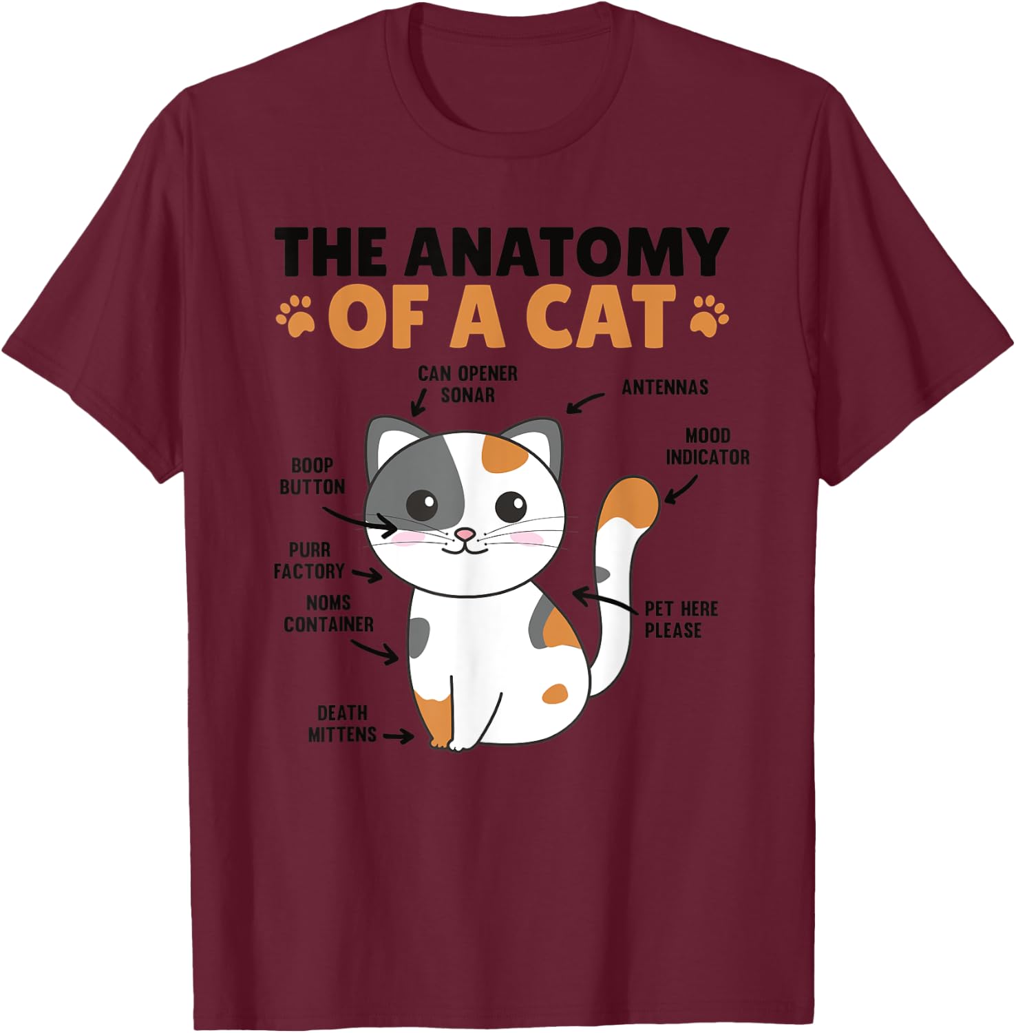 The Anatomy Of A Cat Funny Explanation Of A Cat T-Shirt - T-Shirt | Maroon