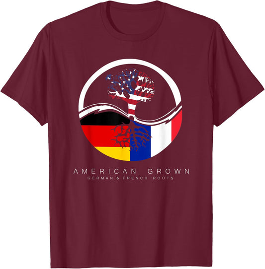 German French Roots - American Grown with Flag T-Shirt - T-Shirt | Maroon