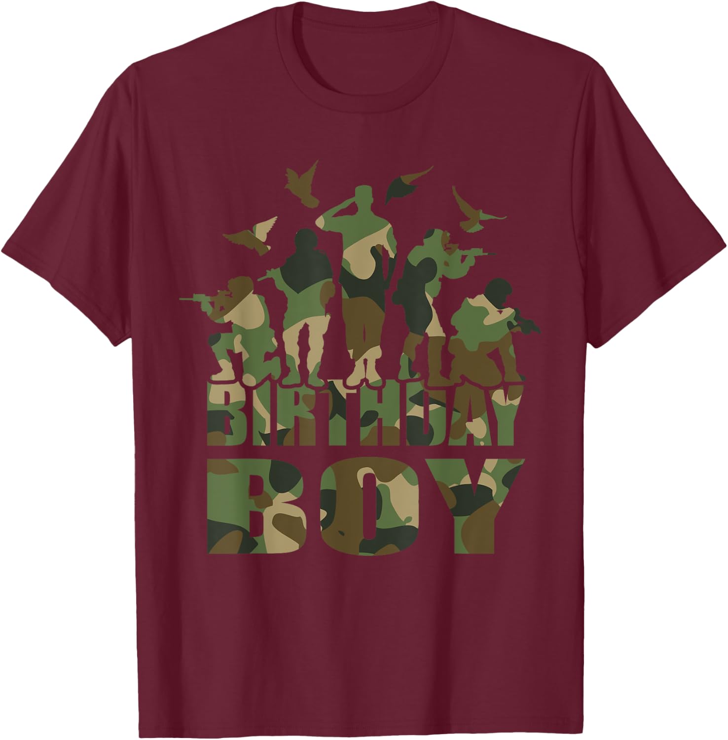 Birthday Boy American Camo Pattern Army Birthday Party T-Shirt - T-Shirt | Maroon
