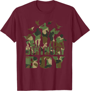 Birthday Boy American Camo Pattern Army Birthday Party T-Shirt - T-Shirt | Maroon