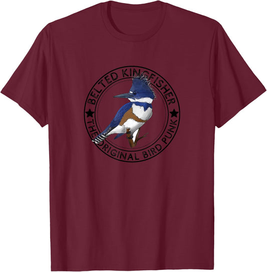 Belted Kingfisher The Original Bird Punk T-Shirt - T-Shirt | Maroon