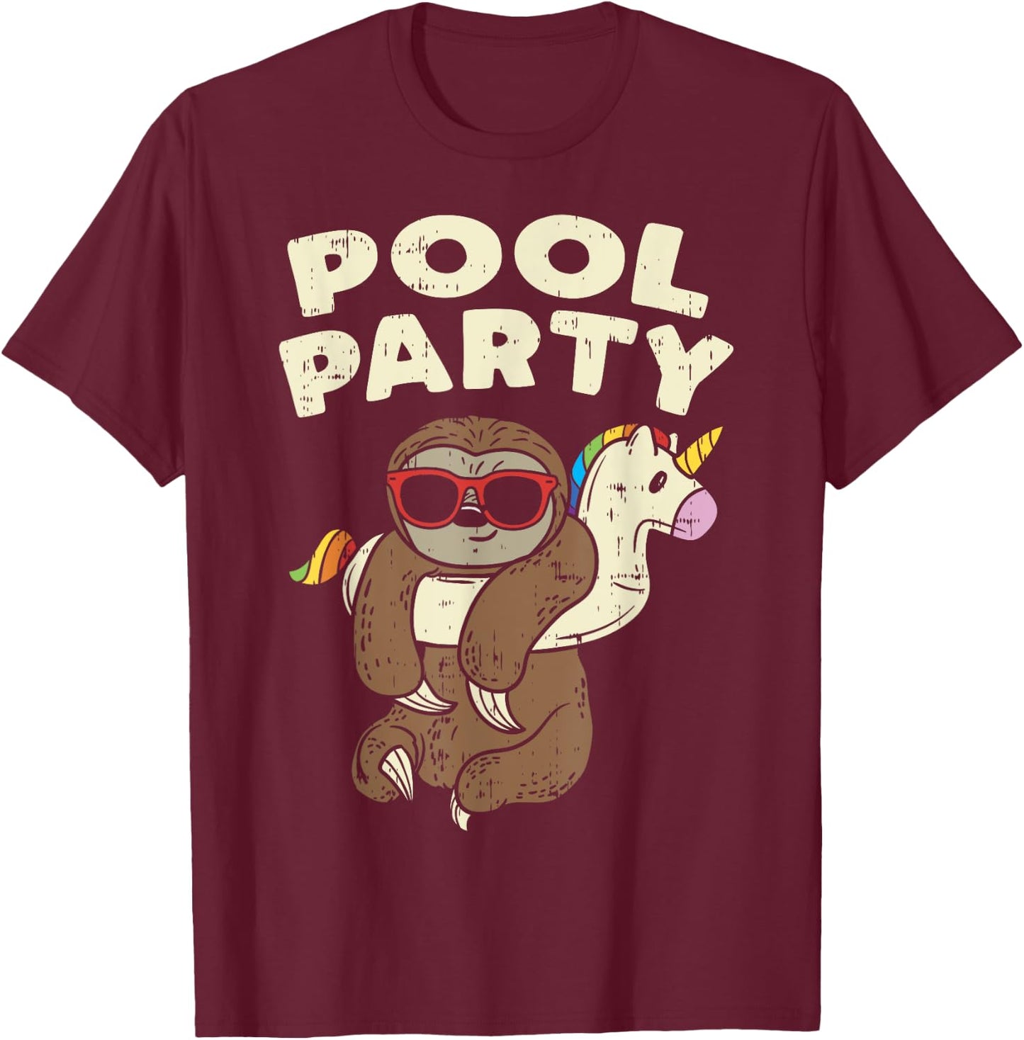 Pool Party Sloth Funny Animal Lover Birthday Party Kids Gift T-Shirt - T-Shirt | Maroon