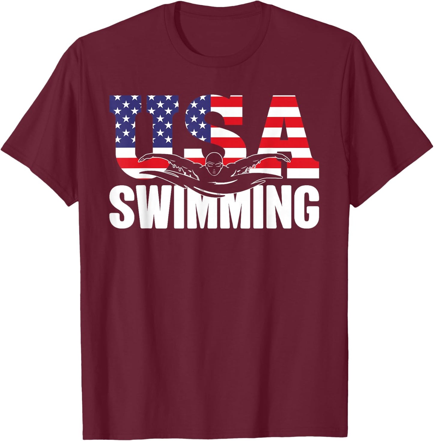 Swimming - US American Flag - Water, Swimmer & Swim T-Shirt - T-Shirt | Maroon
