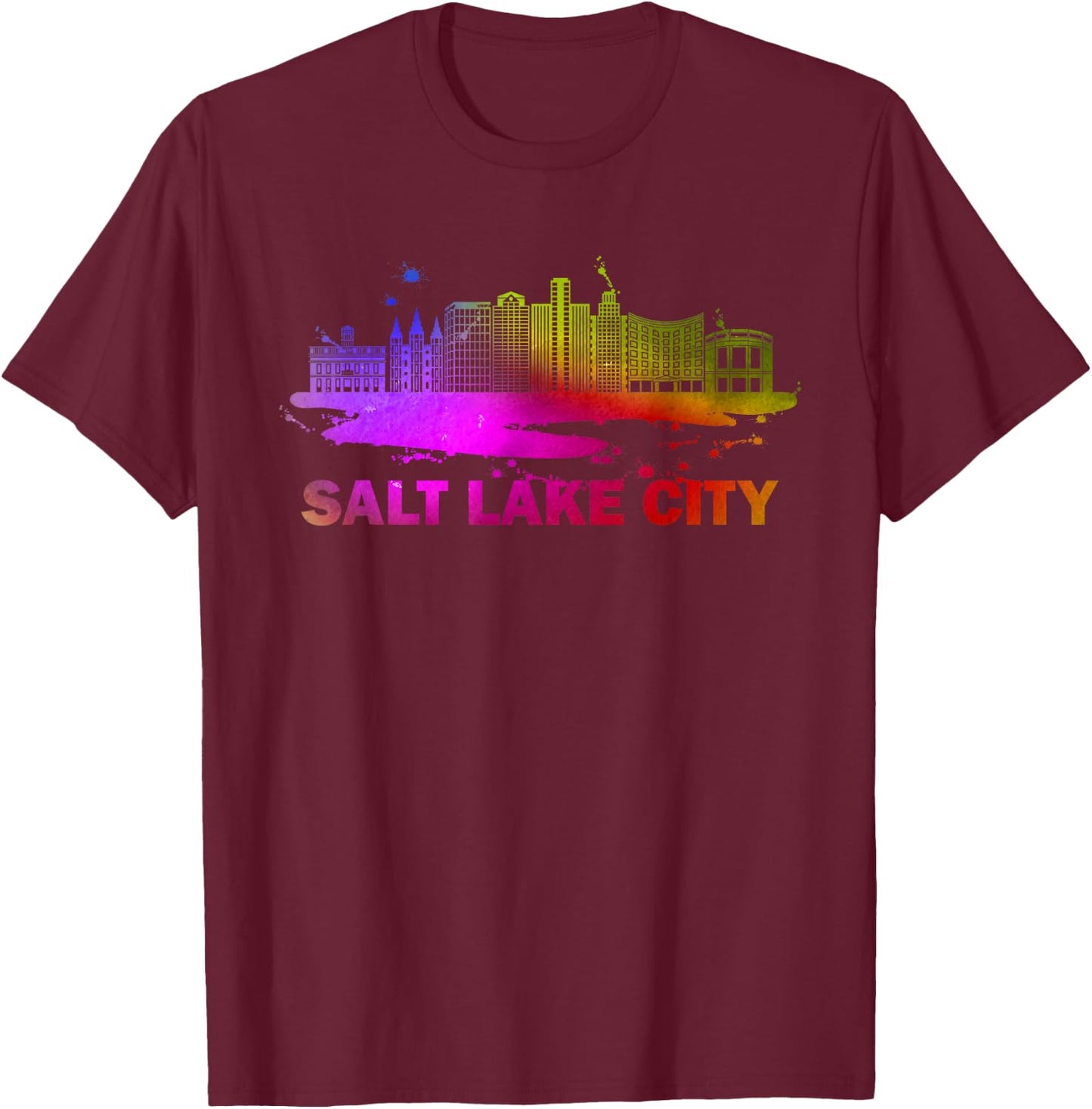 Colorful Salt Lake City Cityscape Souvenir - Salt Lake City T-Shirt - T-Shirt | Maroon