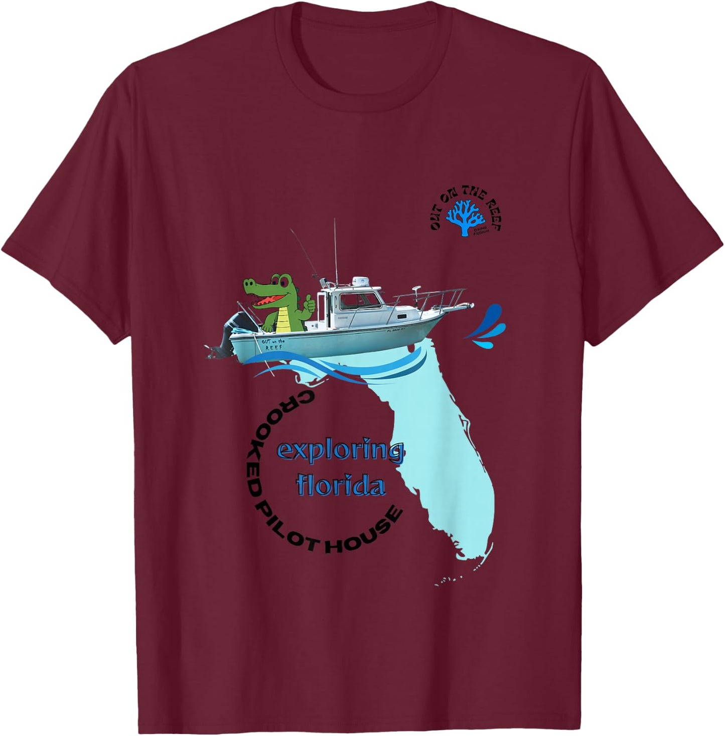 Exploring Florida with Alligator on a Boat Giving Thumbs up T-Shirt - T-Shirt | Maroon
