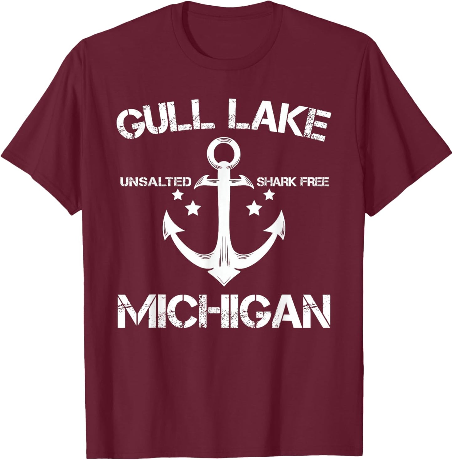 GULL LAKE MICHIGAN Funny Fishing Camping Summer Gift T-Shirt - T-Shirt | Maroon