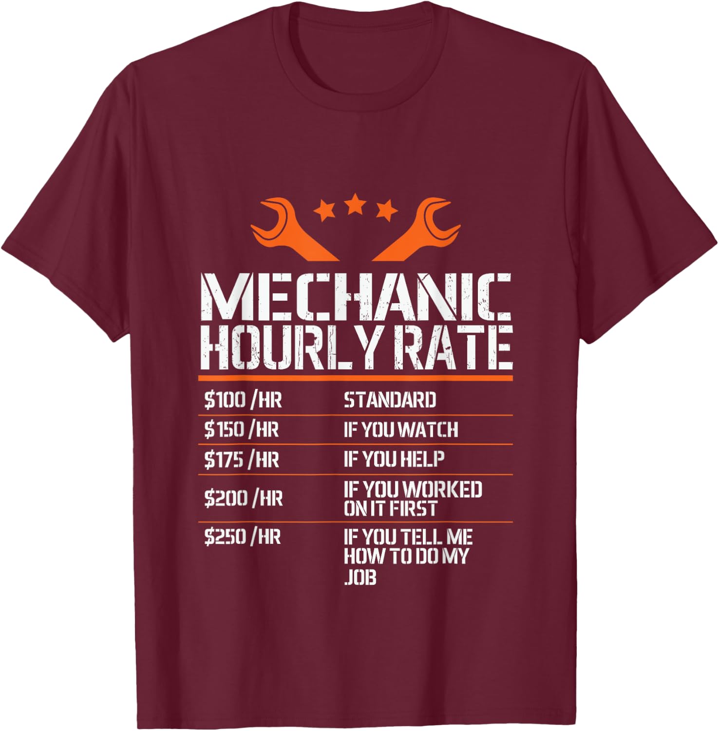 Mechanic Hourly Rate - Mechanic Labor Rates Funny Handyman T-Shirt - T-Shirt | Maroon