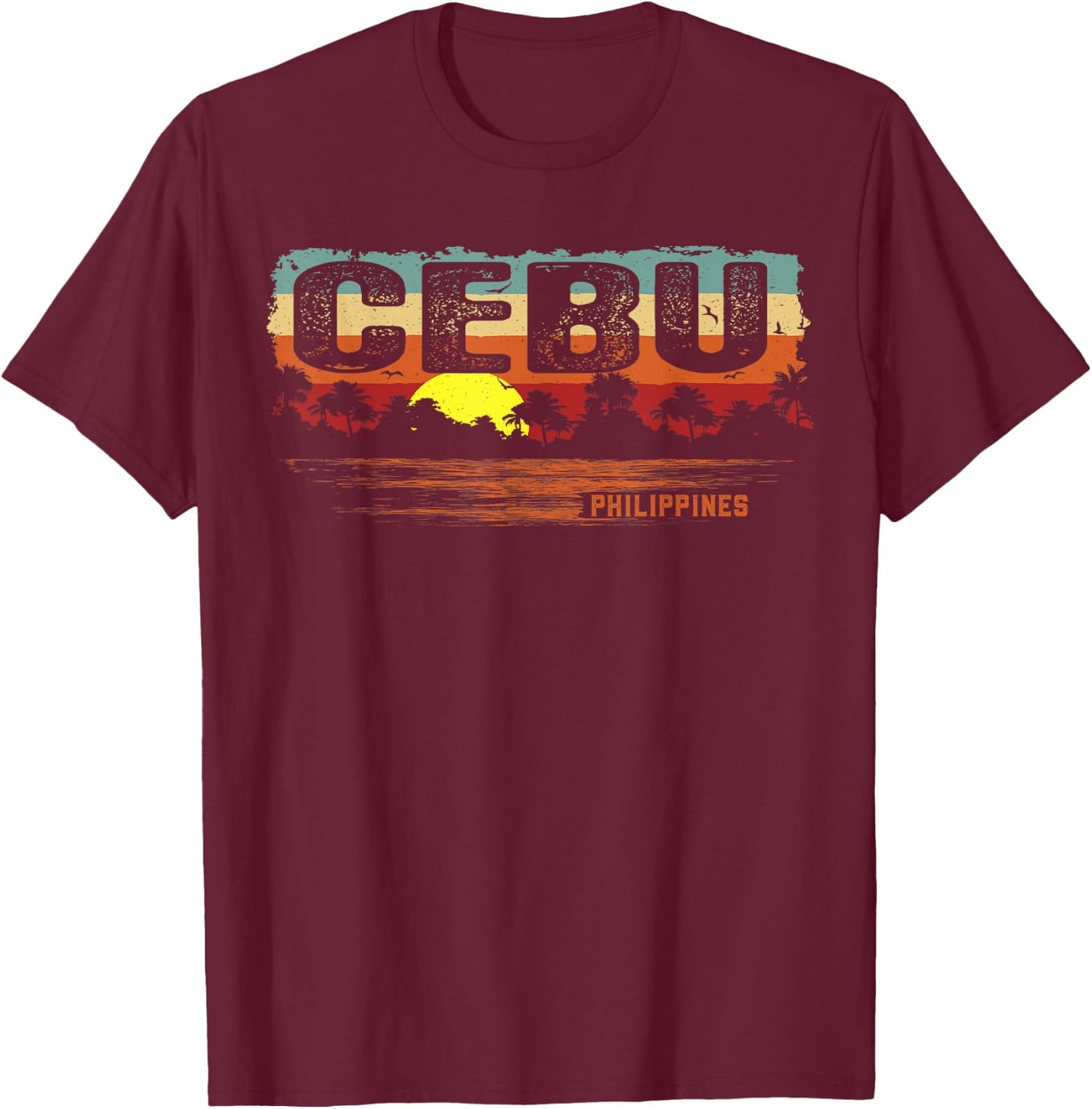 Vintage Sunset Philippines - Cebu T-Shirt - T-Shirt | Maroon