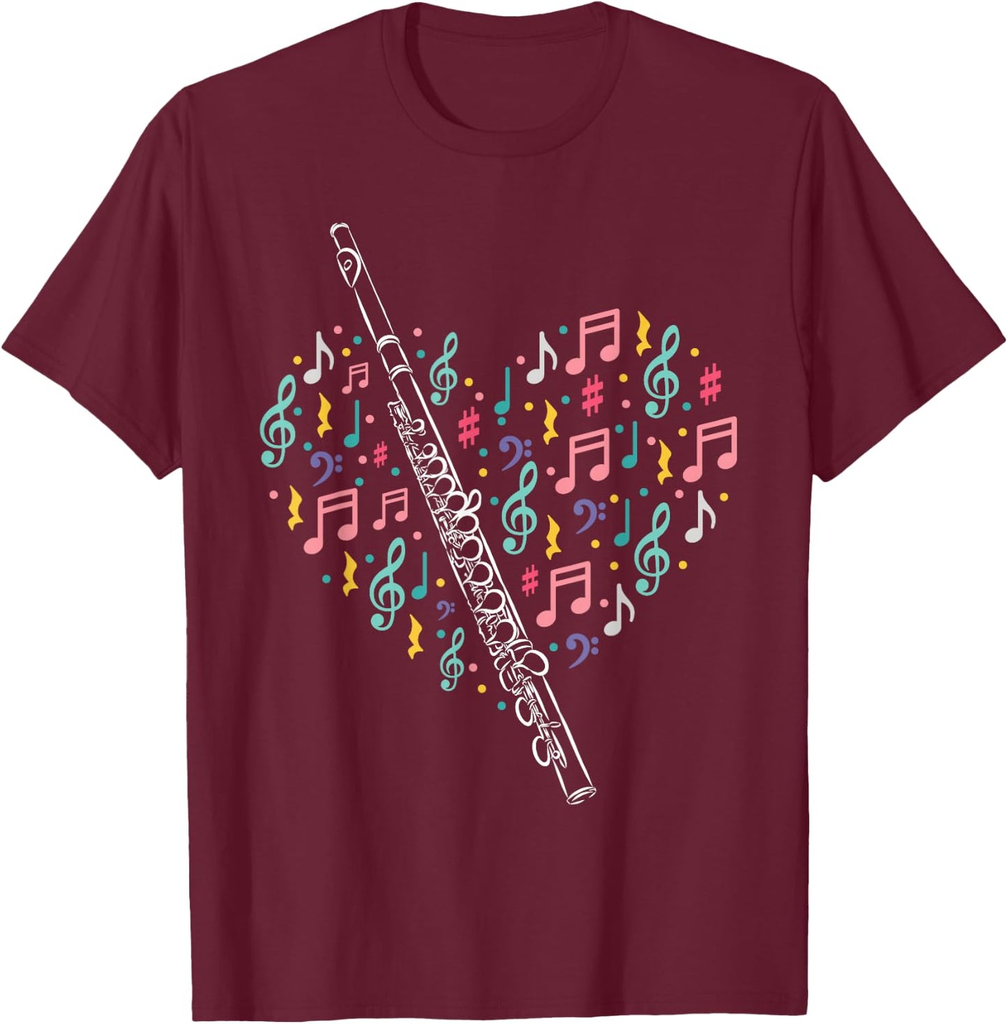 Flute Heart - Flute Player Flutist Marching Band Music T-Shirt - T-Shirt | Maroon