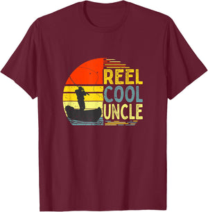 Reel Cool Uncle Fishing Daddy Fathers Day Dad Merch T-Shirt - T-Shirt | Maroon