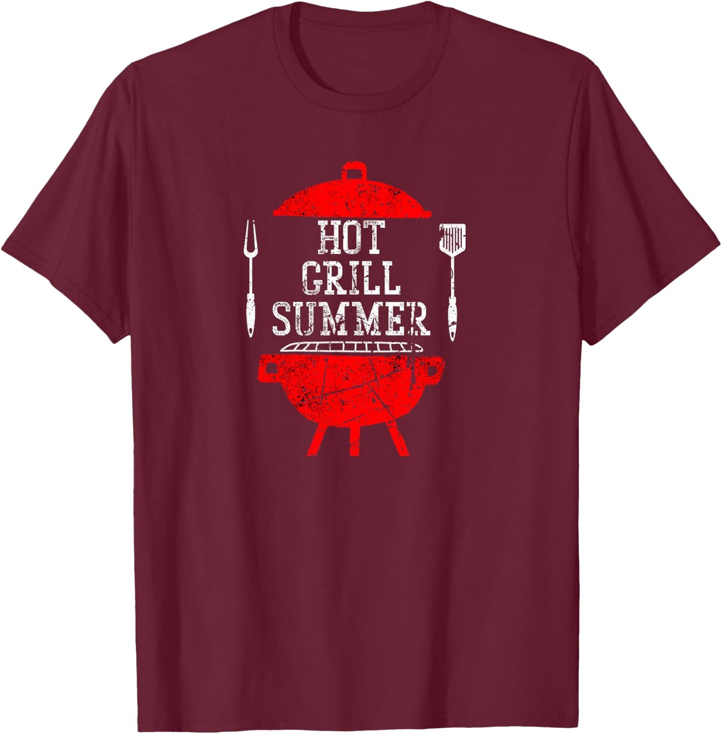 Hot Grill Summer - Funny BBQ Chef Cooking Summer Distressed Women T-Shirt - T-Shirt | Maroon