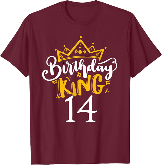 14th Birthday King 14 Years Old Party Ideas For Boys T-Shirt - T-Shirt | Maroon