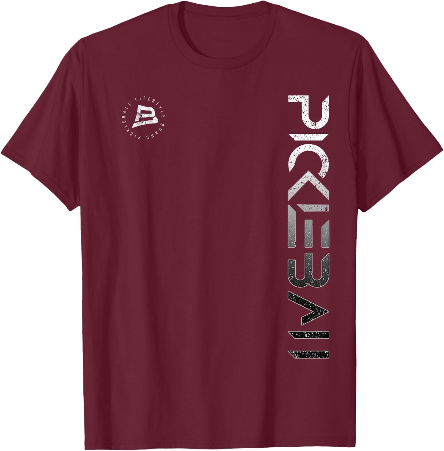 Pickleball Distressed Black White Gradient T-Shirt - T-Shirt | Maroon